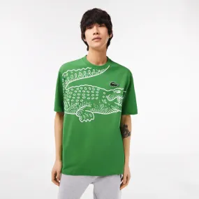 LACOSTE Men’s Crew Neck Loose Fit Crocodile Print T-Shirt