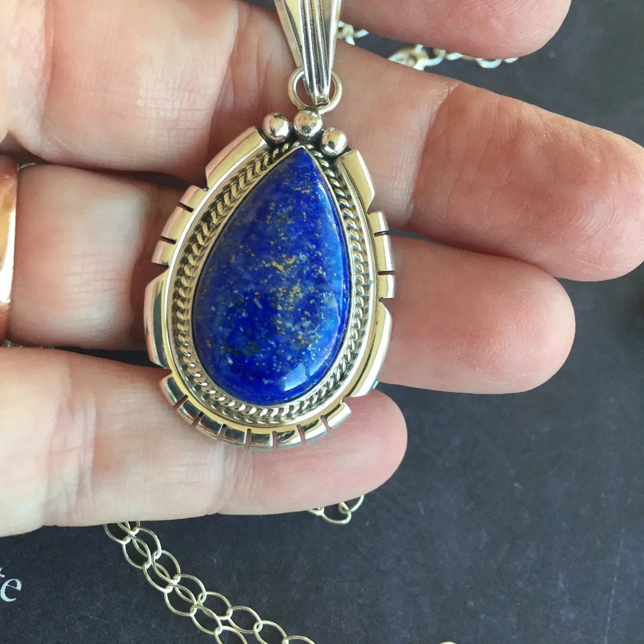 Lapis Lazuli Feather Back Pendant Necklace, OOAK, Heirloom