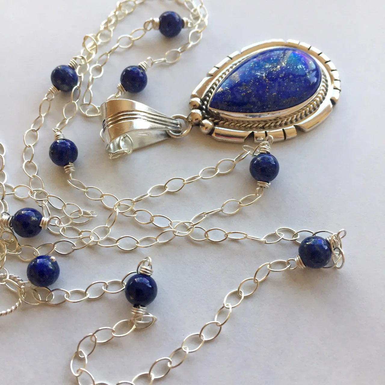 Lapis Lazuli Feather Back Pendant Necklace, OOAK, Heirloom