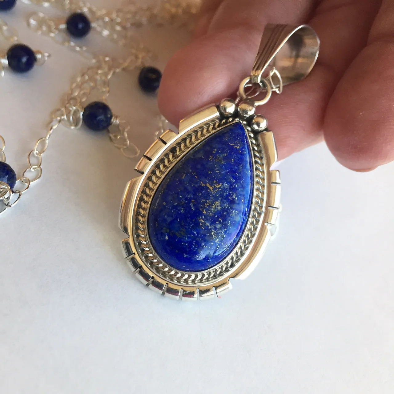 Lapis Lazuli Feather Back Pendant Necklace, OOAK, Heirloom