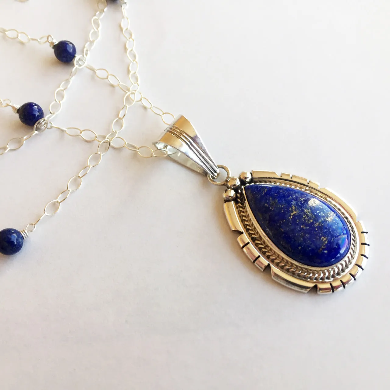 Lapis Lazuli Feather Back Pendant Necklace, OOAK, Heirloom