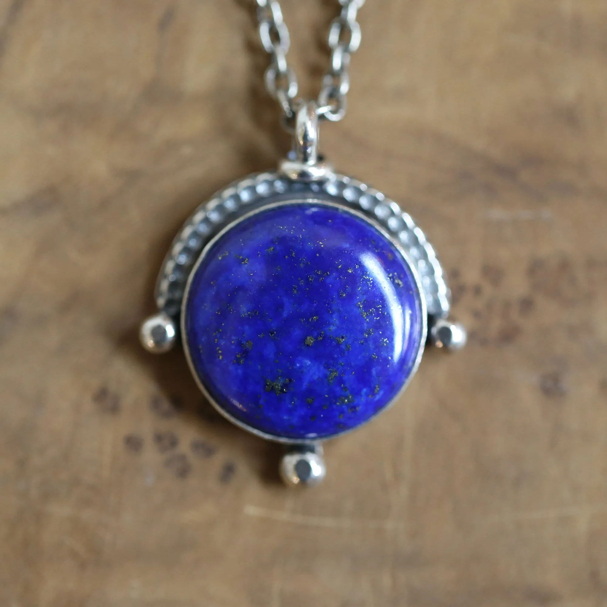 Lapis Lazuli Necklace - Silversmith Lapis Lazuli Pendant - Textured Sterling Silver