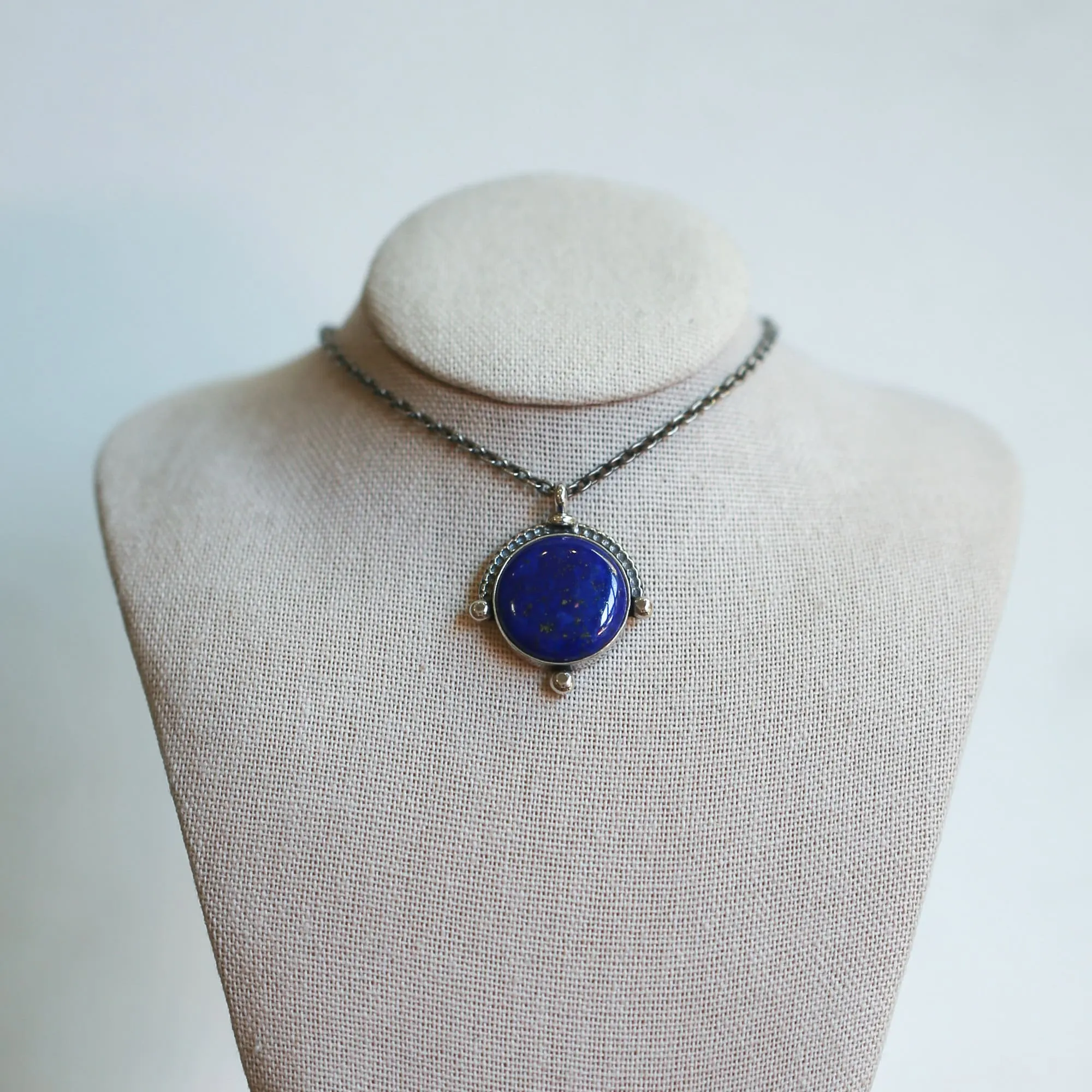 Lapis Lazuli Necklace - Silversmith Lapis Lazuli Pendant - Textured Sterling Silver