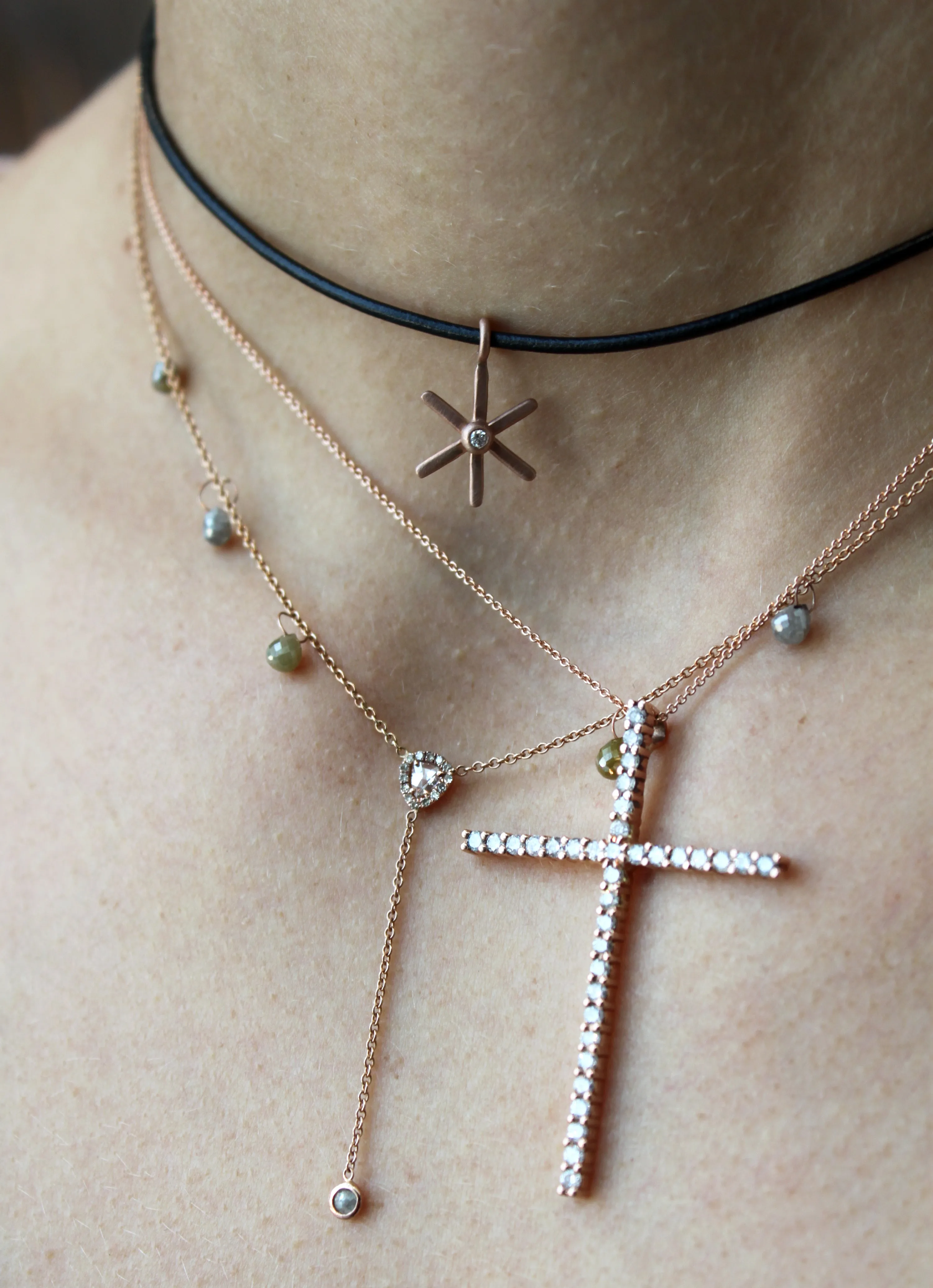 Large Rose Diamond Cross Necklace