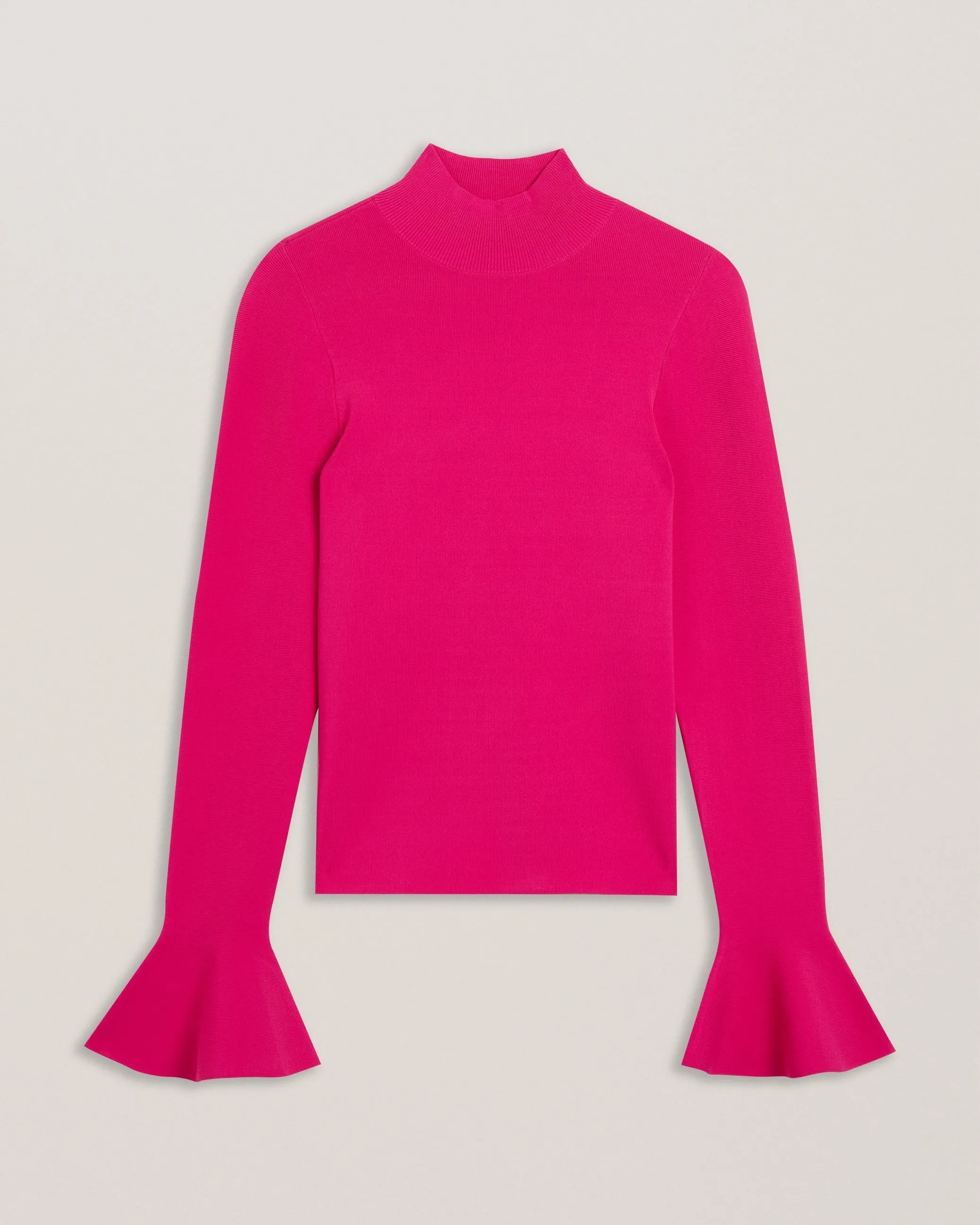 Laynha High Neck Knitted Frill Sleeve Top Fuchsia