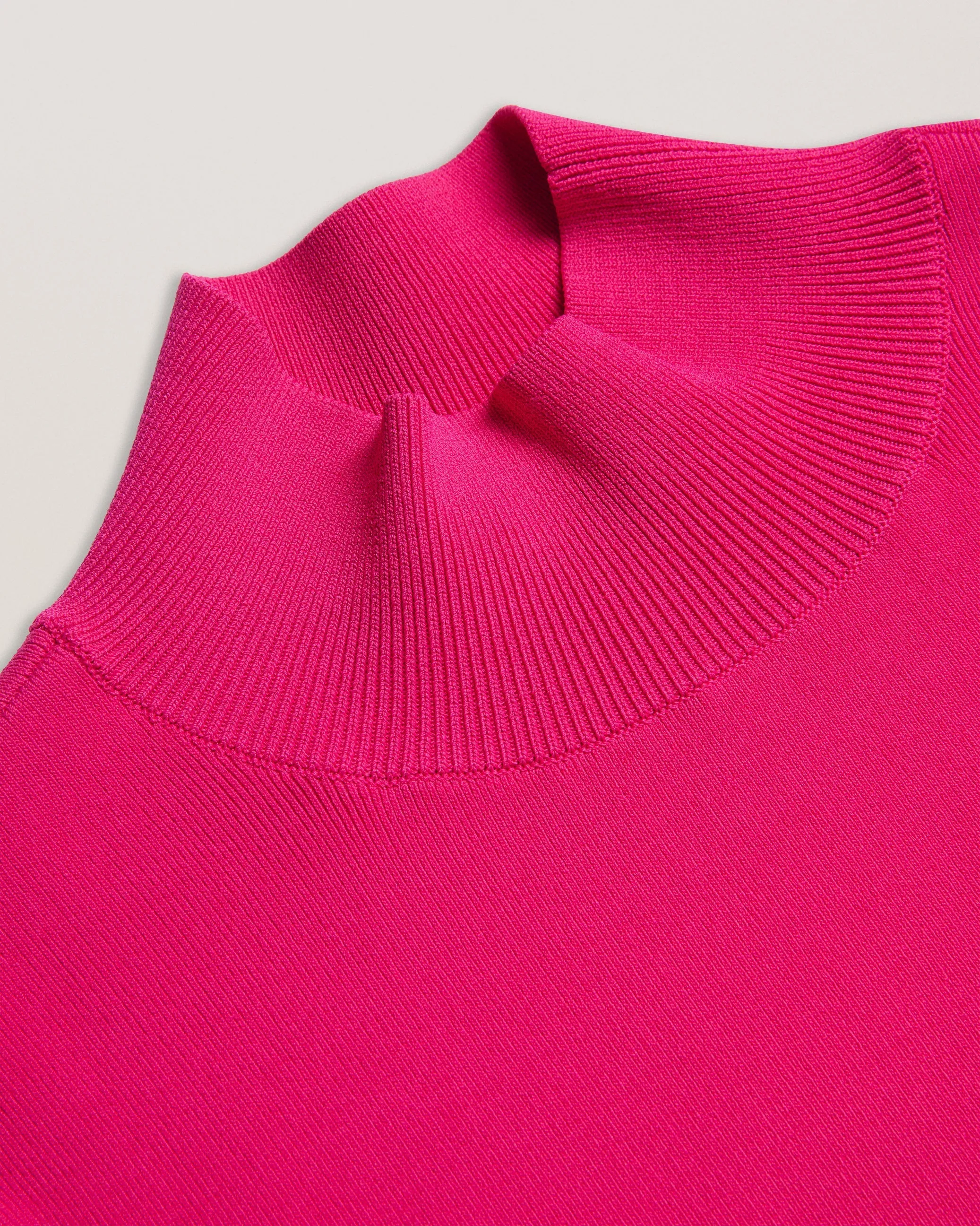 Laynha High Neck Knitted Frill Sleeve Top Fuchsia