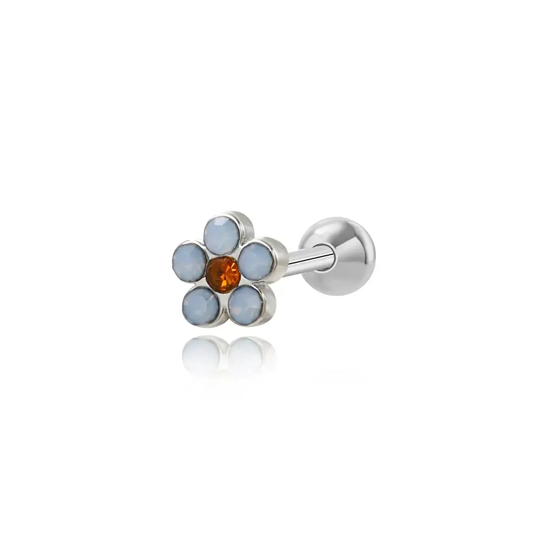 Light Blue Moonstone Flower Screw Back Earring