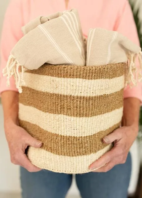 Light Brown Stripe Sisal Basket