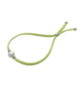 Lime Elastic Bracelet for Women with Organic Pearl, 8mm Round White Pearl, Adjustable 7.8 Length, Sifnos Collection