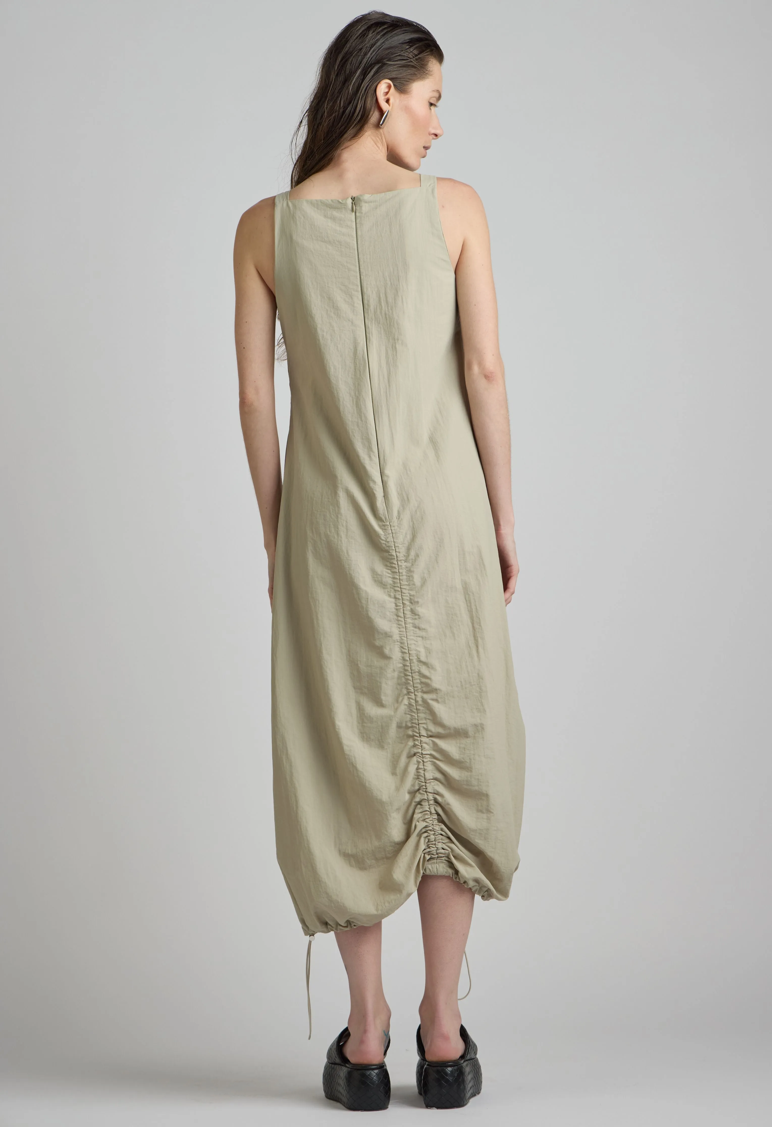 Long Parachute Dress In Khaki