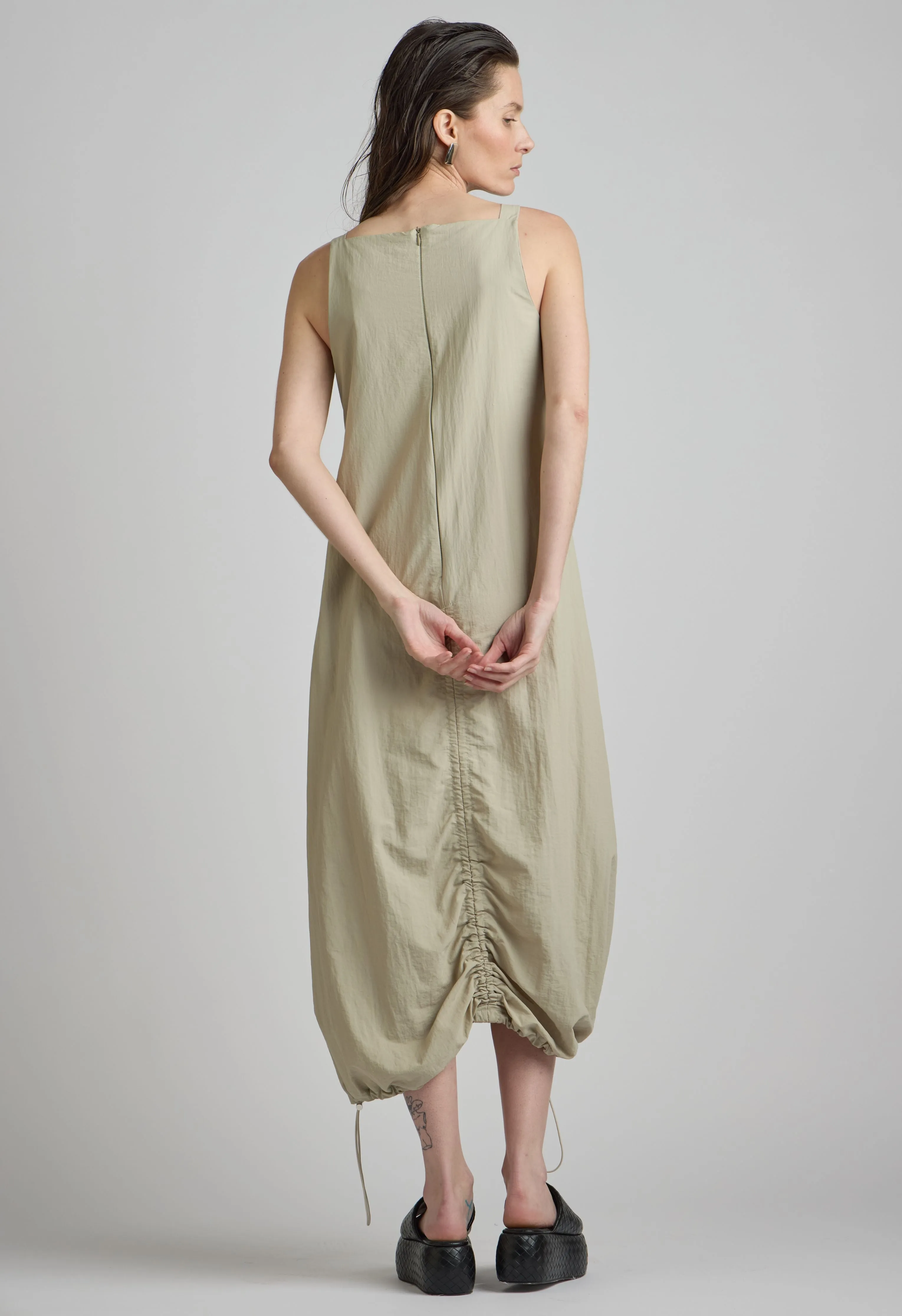 Long Parachute Dress In Khaki