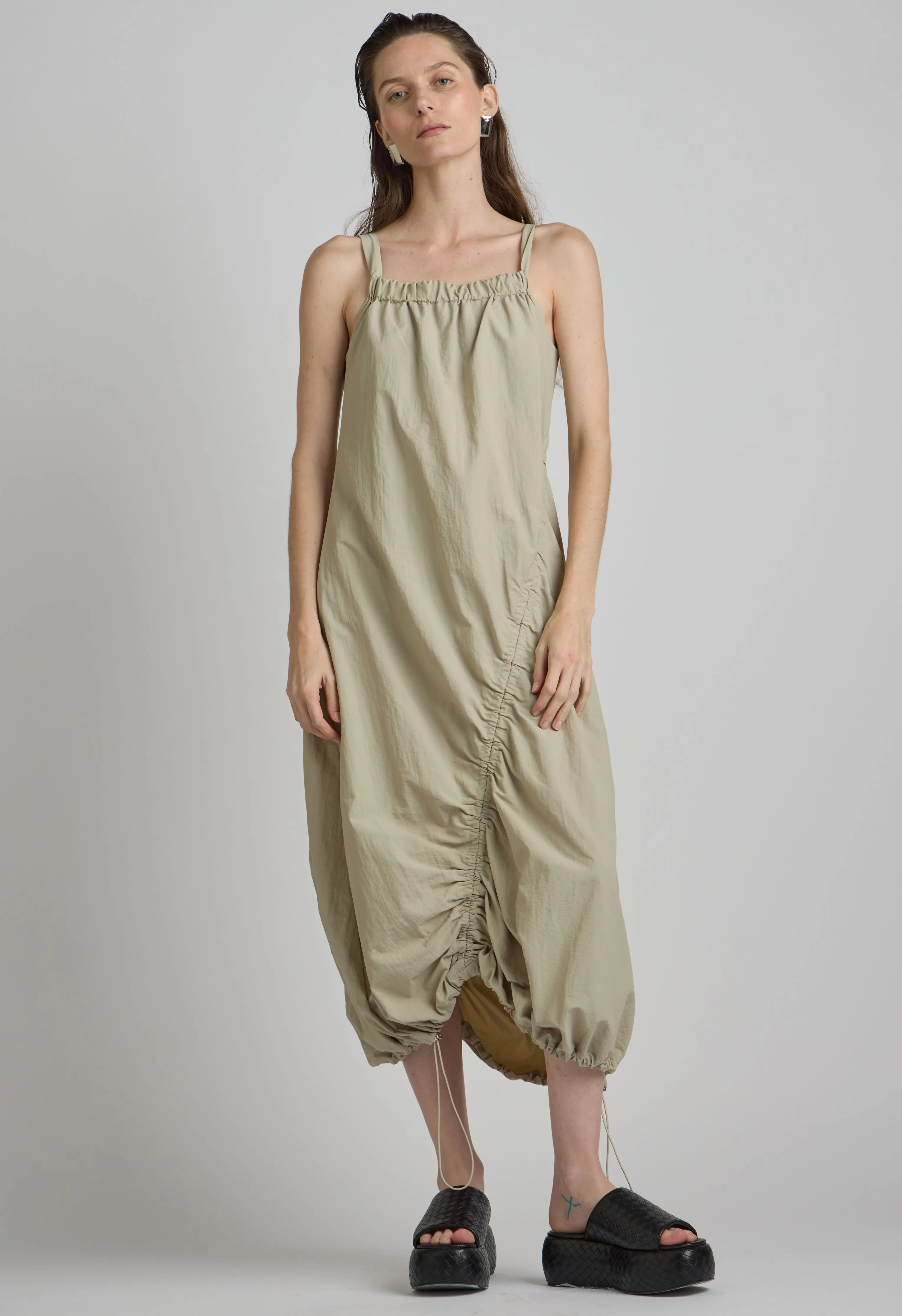 Long Parachute Dress In Khaki