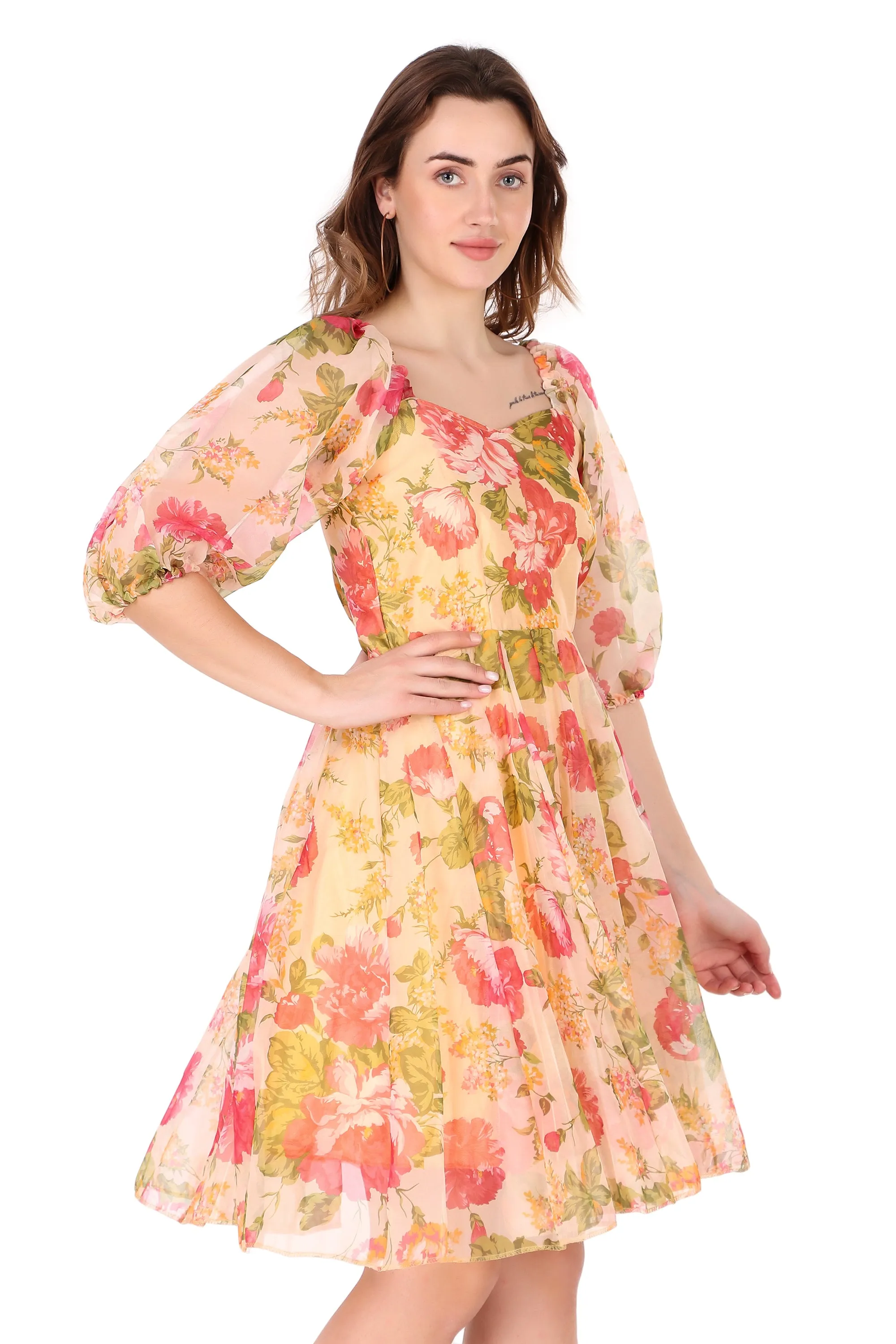 MAGNETISM Organza Printed Short Dress