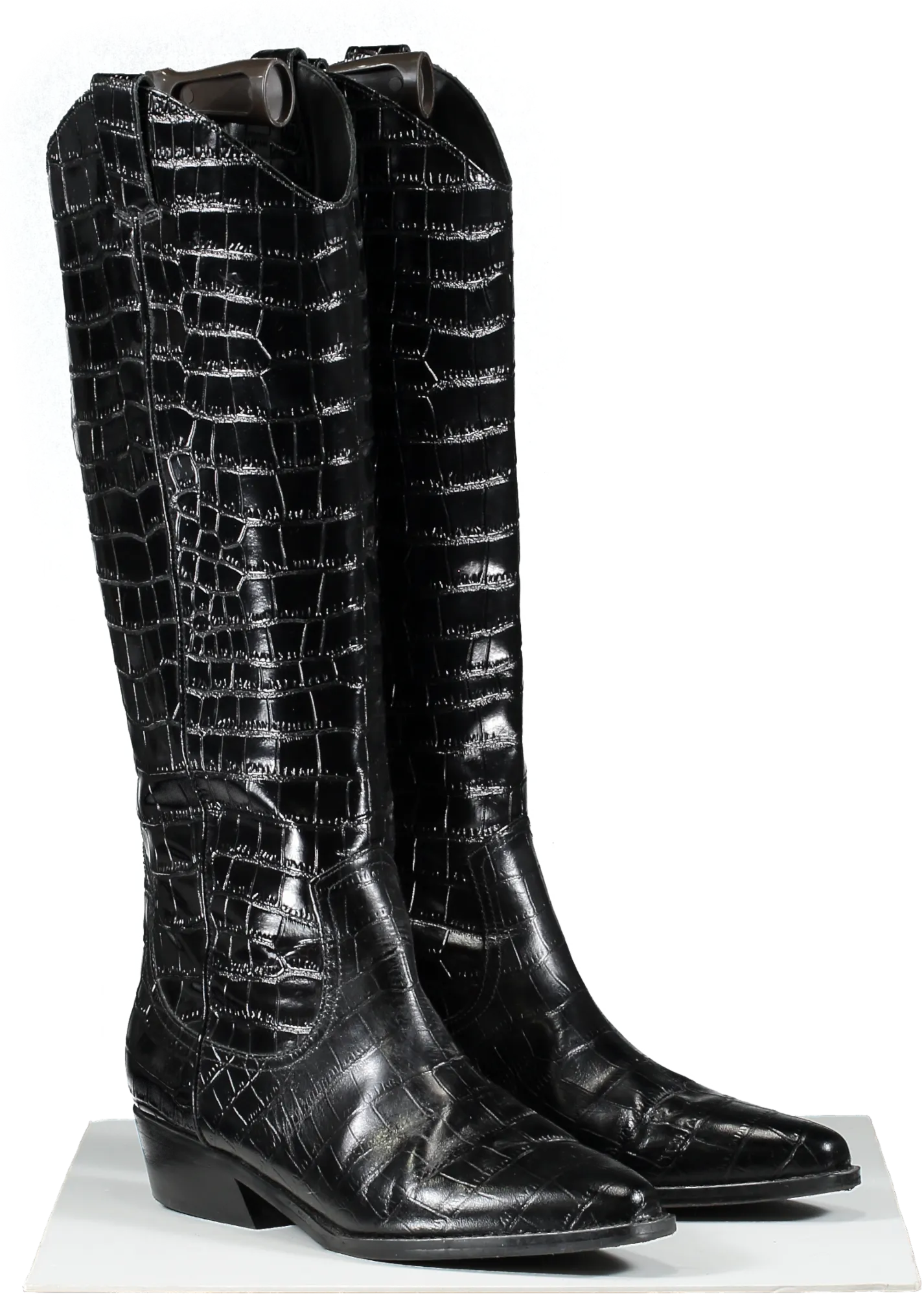 Marc Fisher Black Haze Leather Crocodile Embossed Boots UK 8.5 EU 41.5 👠