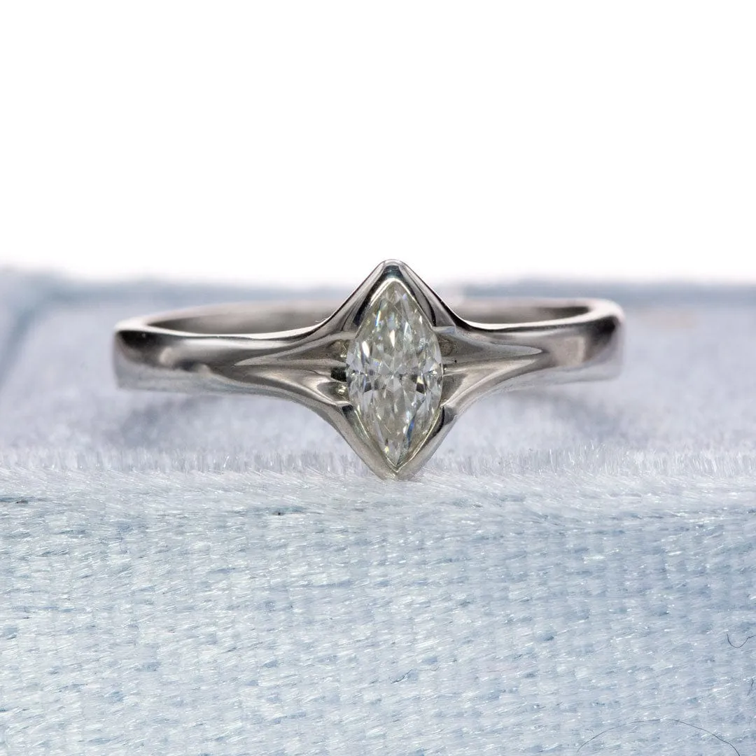 Marquise Diamond Semi-Bezel Fold Solitaire Engagement Ring