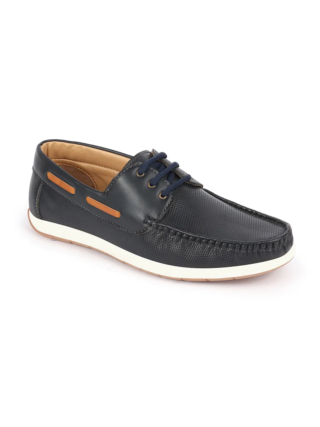 Men Blue Casual Lace-Up Boat Shoes