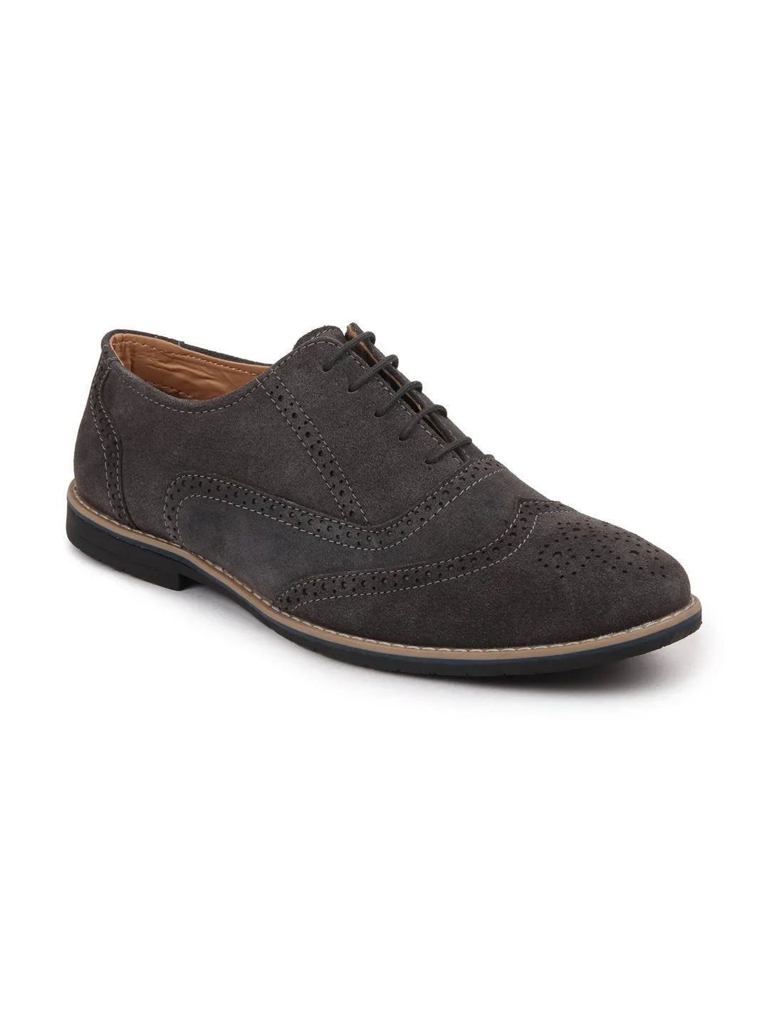 Men Grey Suede Leather Brogue Shoes with TPR Welted Sole