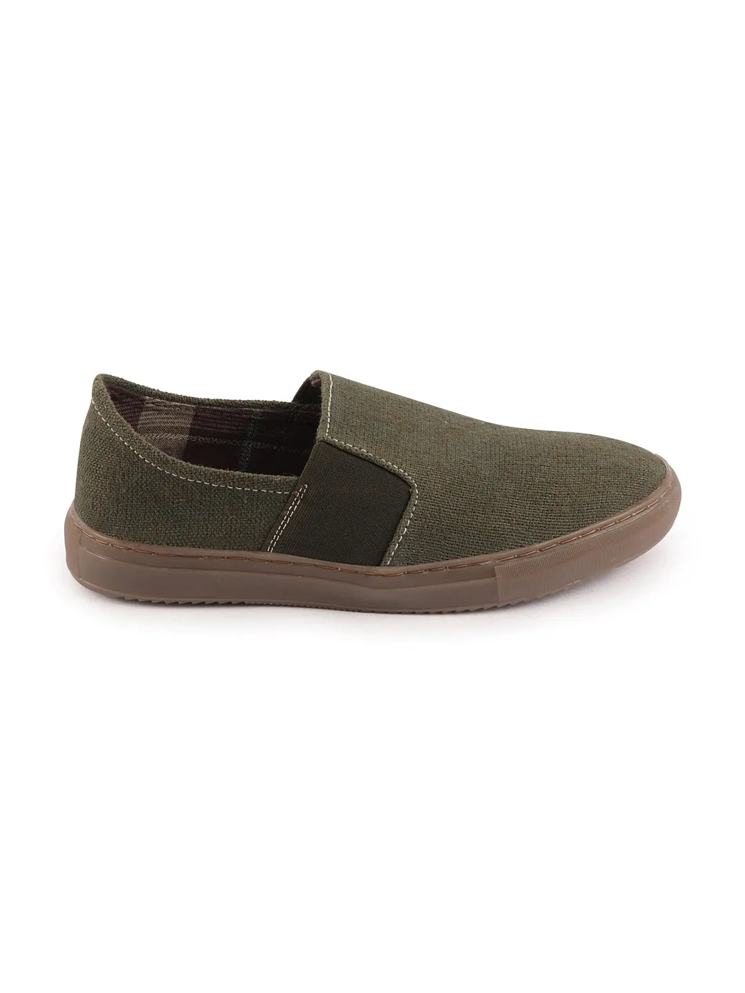 Men Olive Colorblocked Classic Jute/Fabric Slip On Canvas Sneaker Slip On Casual Shoes