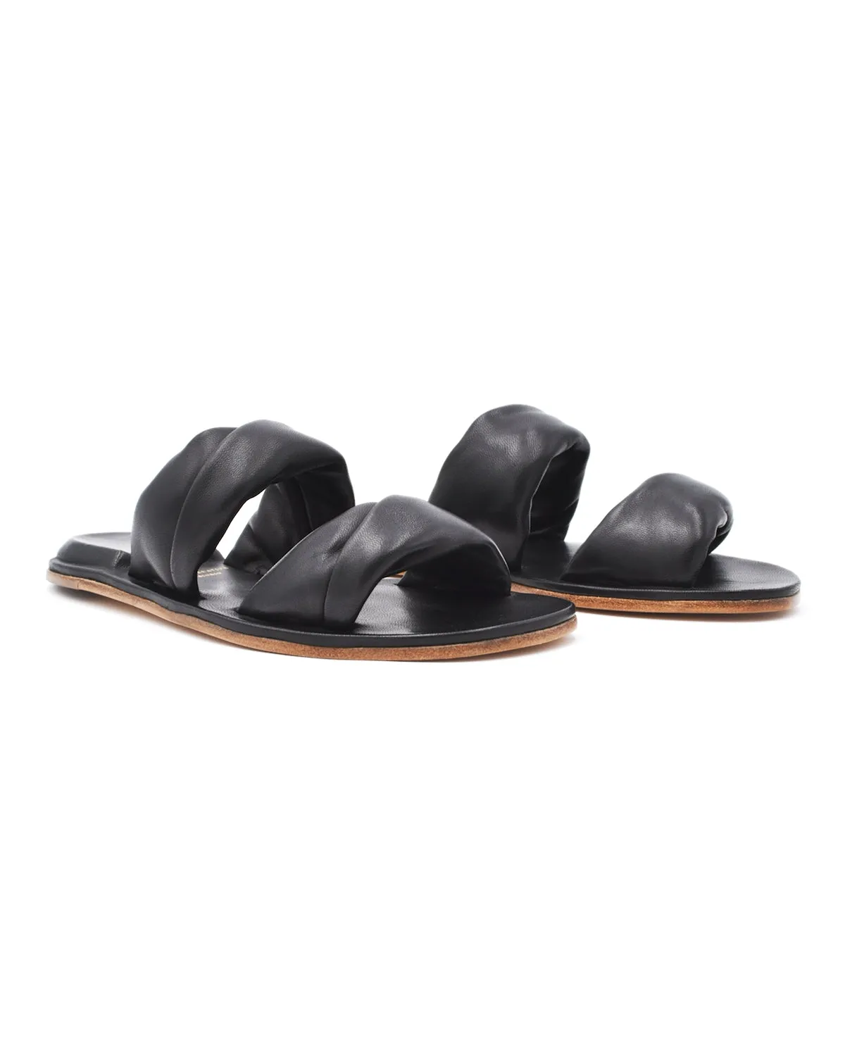 Officine Creative Cybille Black Puff Strap Flat Sandal