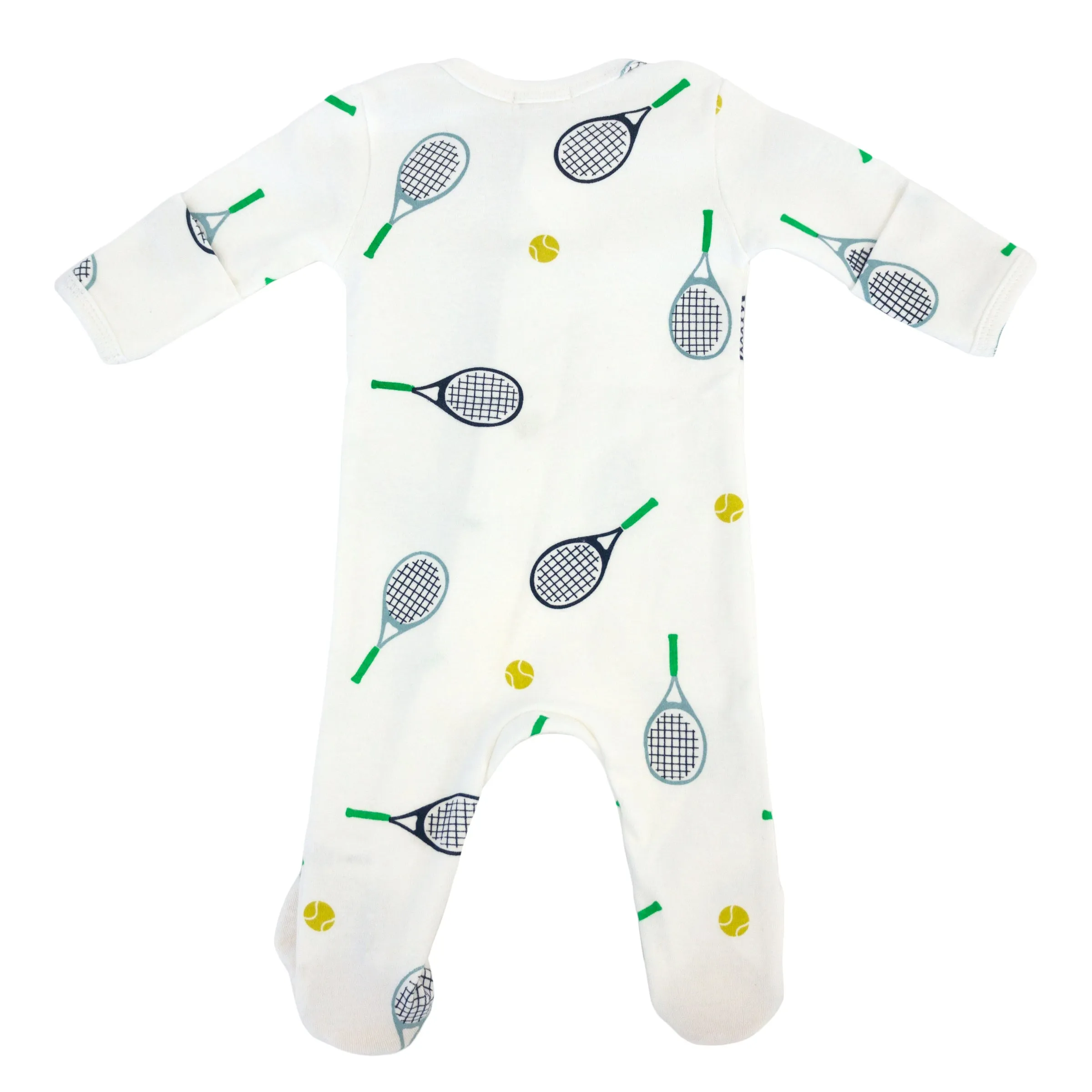 oh baby! Cotton Baby Rib Zipper Footie - Tennis Print - Cream