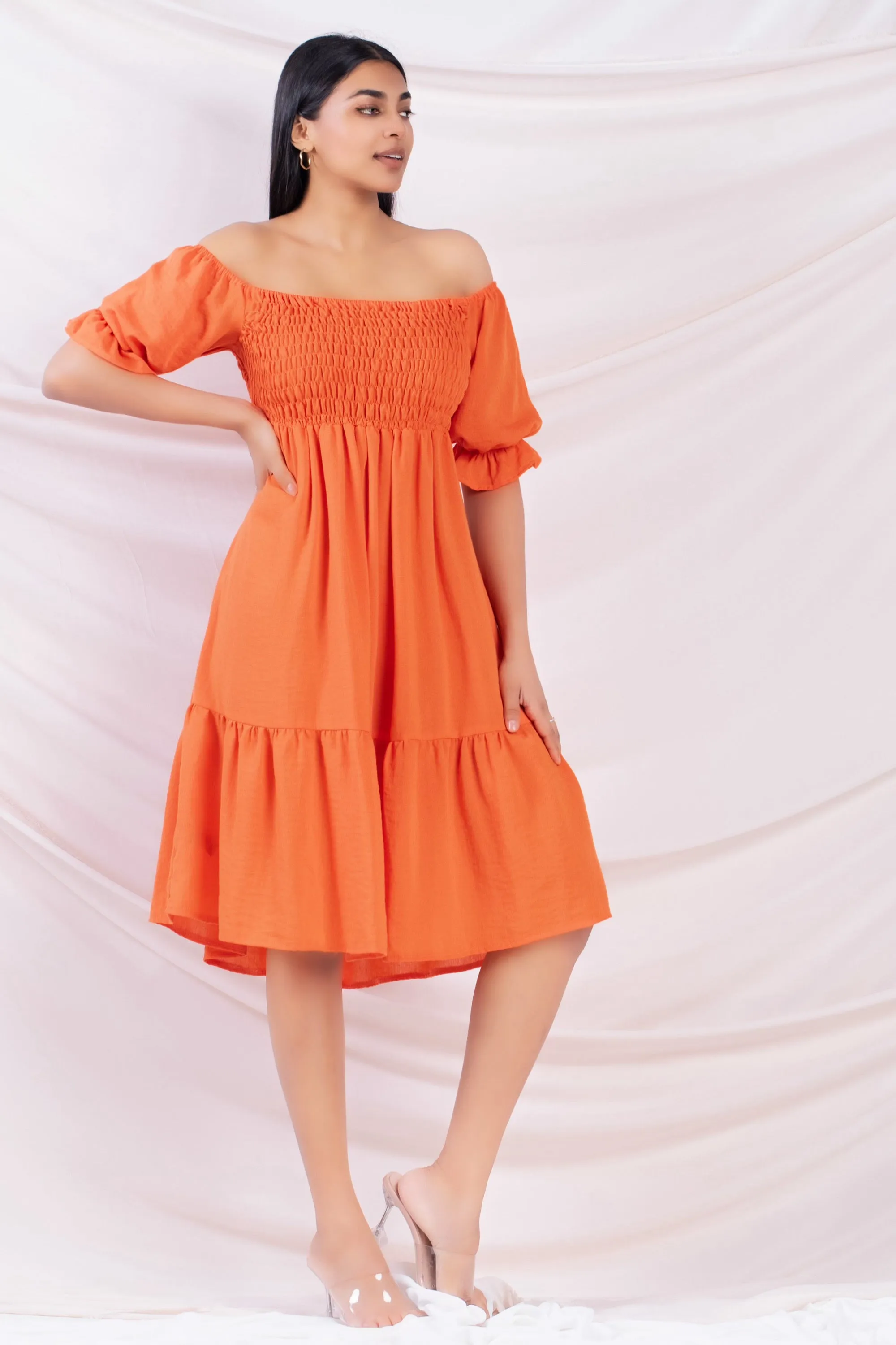 Orange Fit & Flare Midi Dress