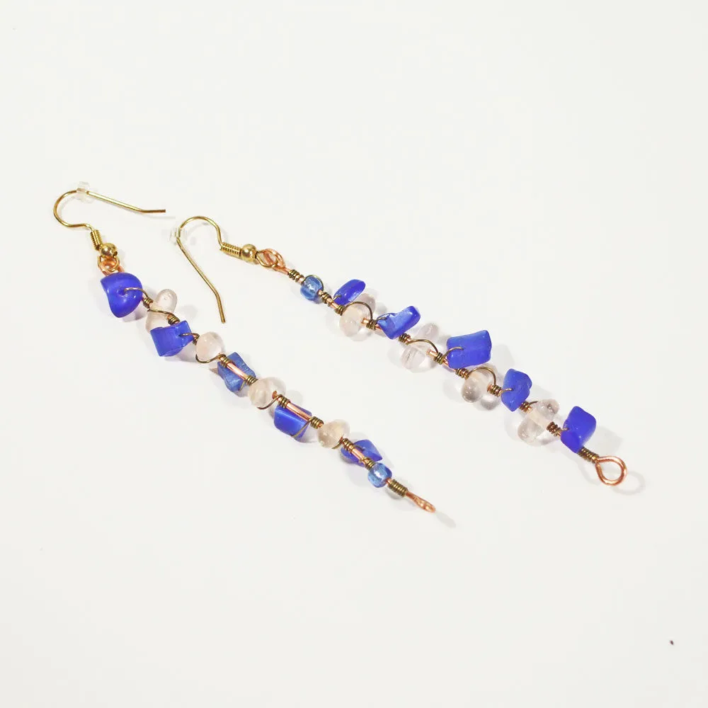 Pansy Blue Beaded Long Earrings