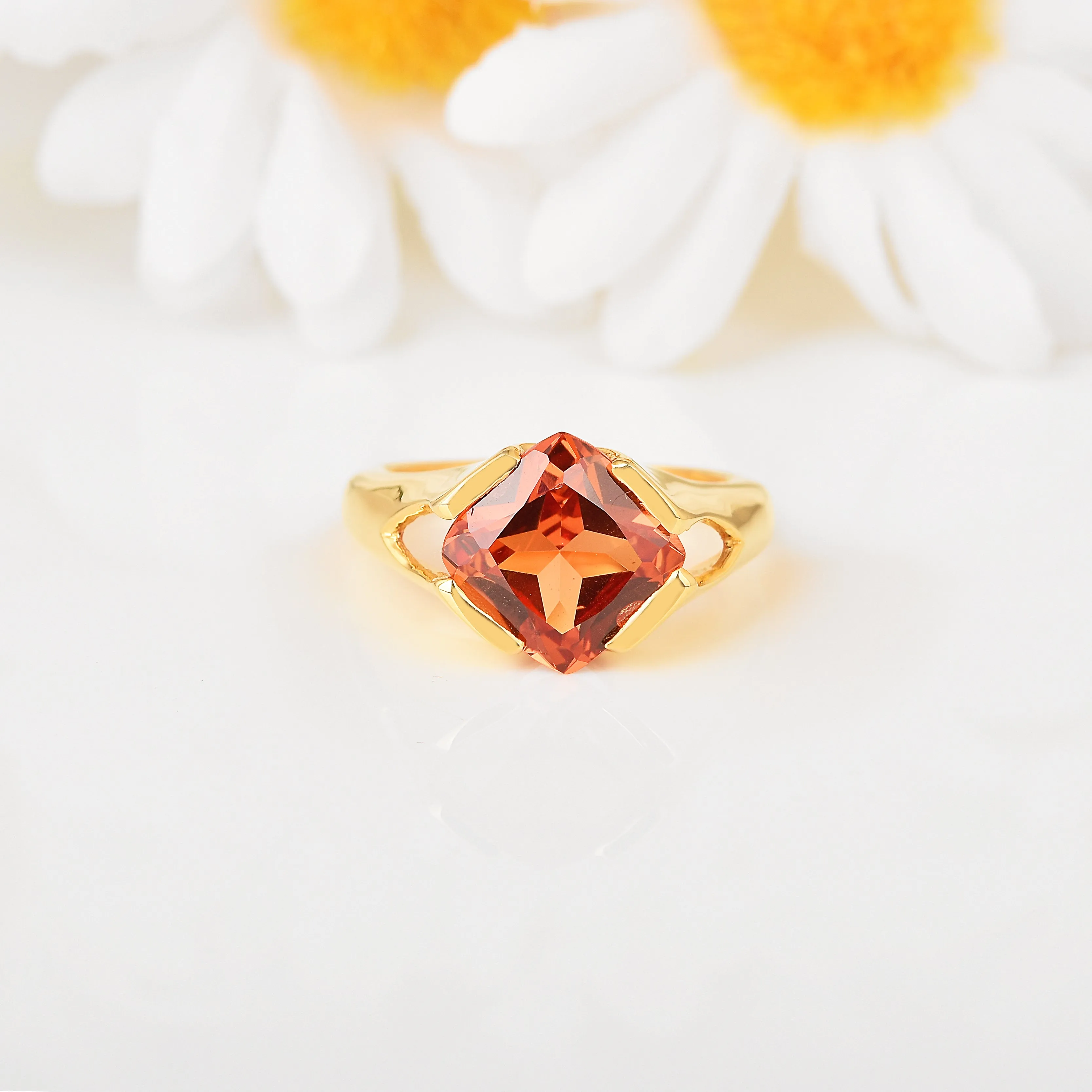 Peach Sapphire Cushion Ring