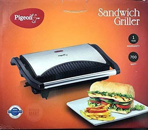 Pigeon 12377 700-Watt 4 Slice Sandwich Griller (Metallic)