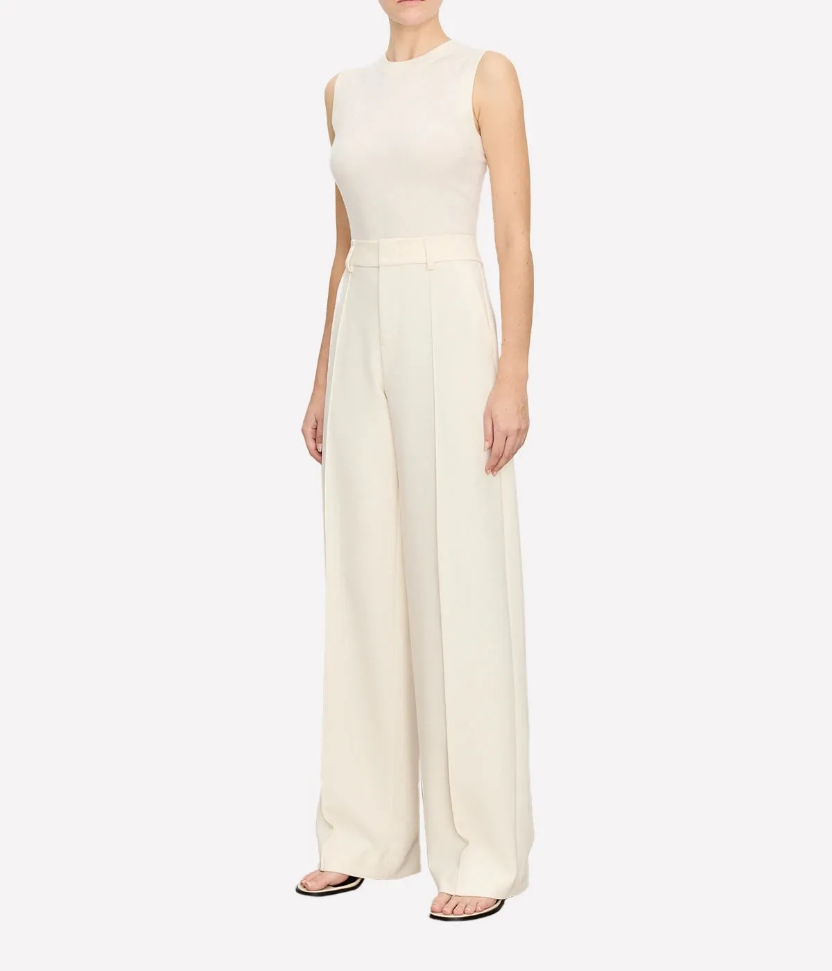 Pin Tuck Wide Leg Pant in Off White