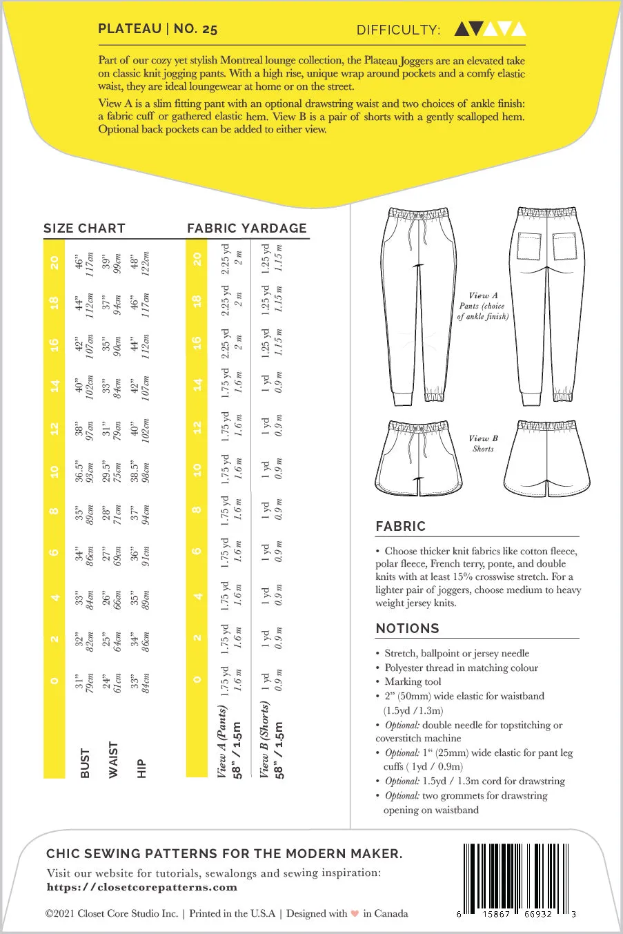 Plateau Jogger Pants by Closet Core Patterns