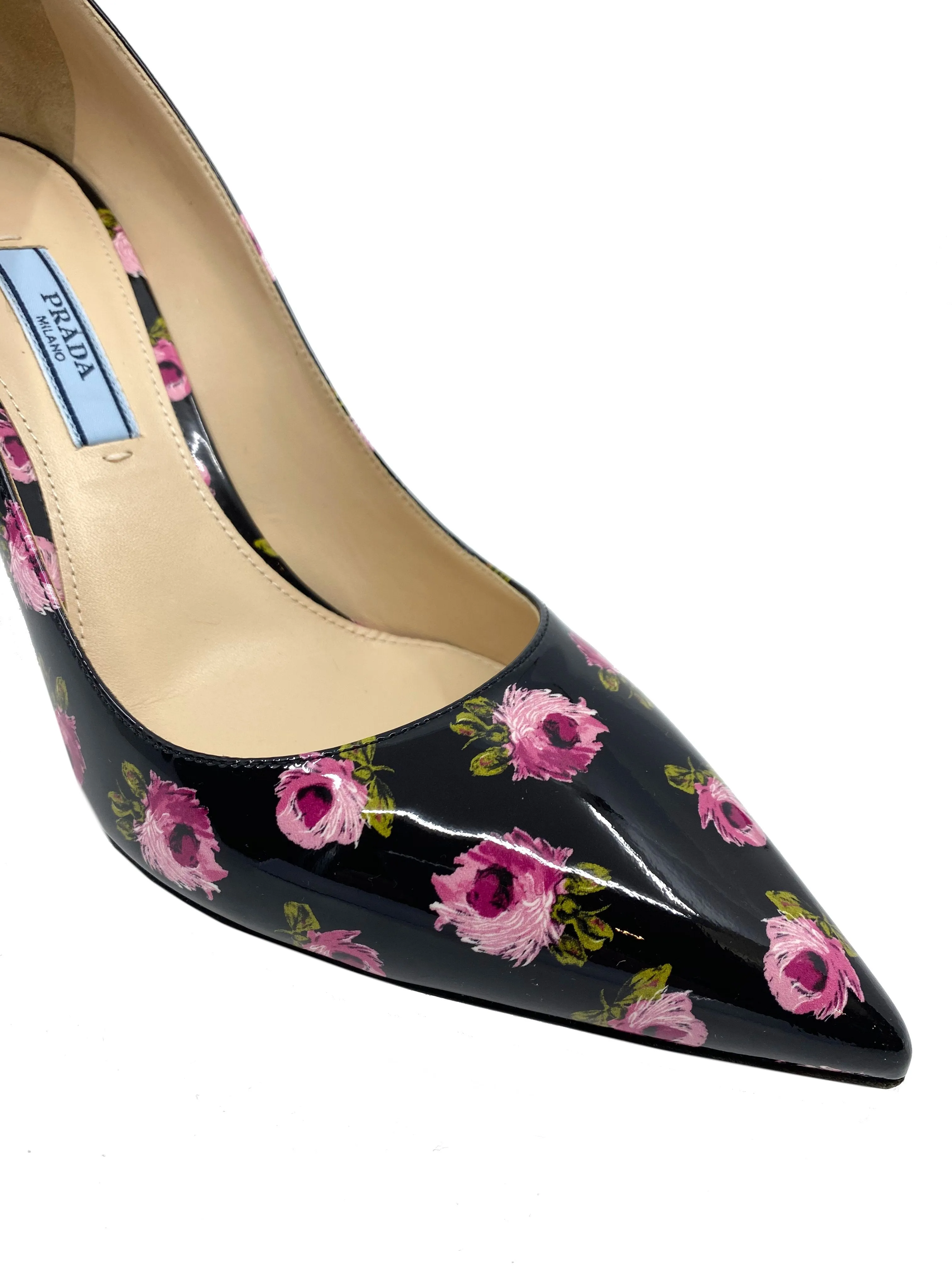 Prada Floral Print Patent Leather Pumps Size 7 NEW