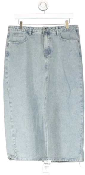 PrettyLittleThing Blue Light Wash Denim Maxi Skirt UK 14