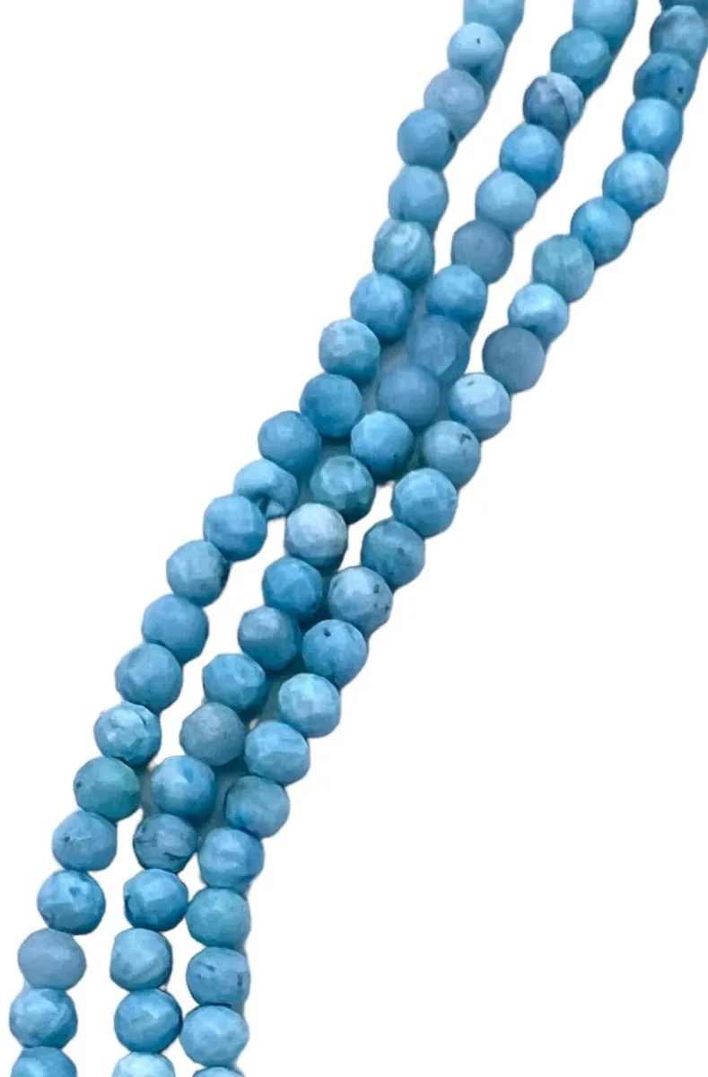 RARE Larimar 3mm Faceted Round Beads,  (13 inch Strand)