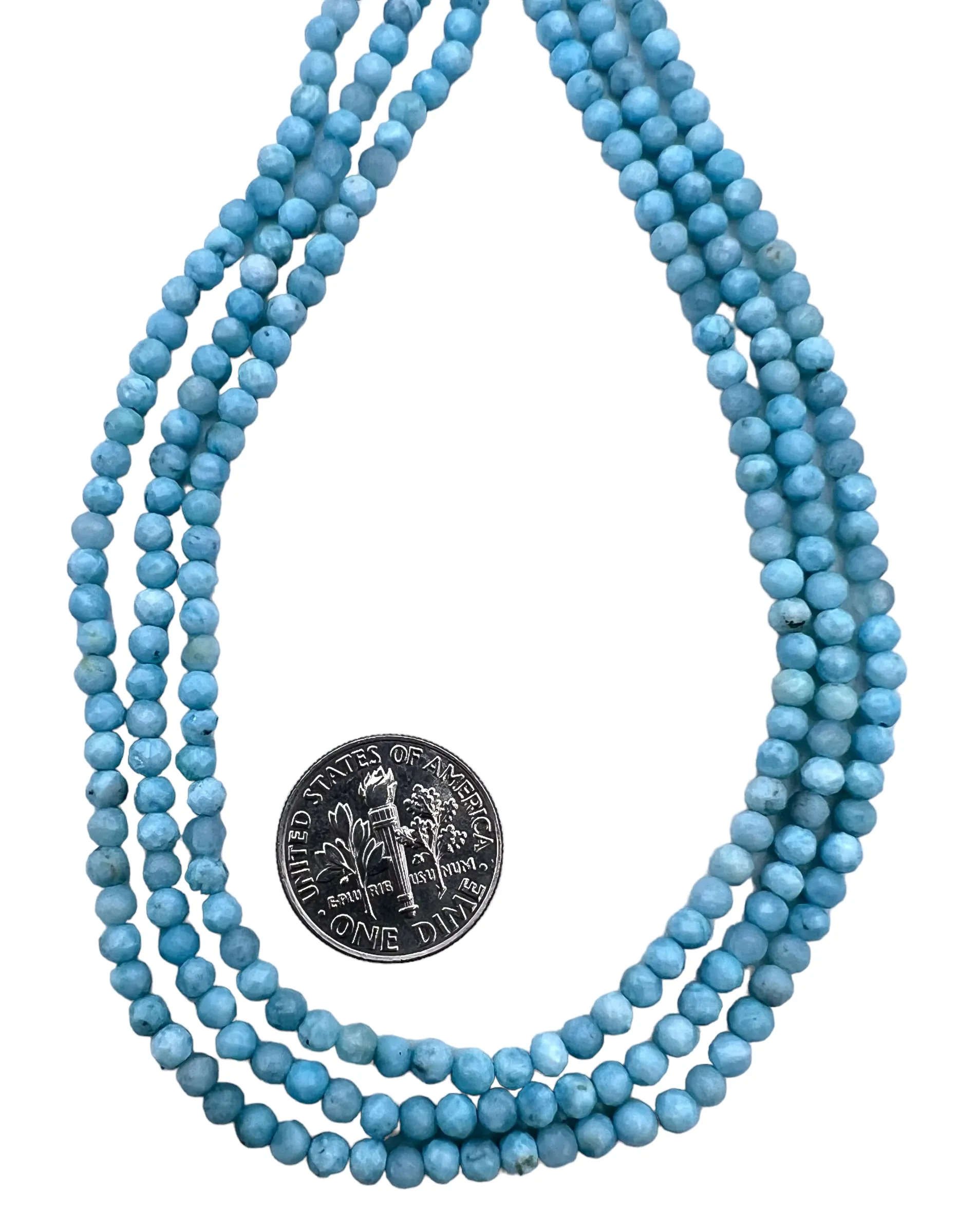 RARE Larimar 3mm Faceted Round Beads,  (13 inch Strand)