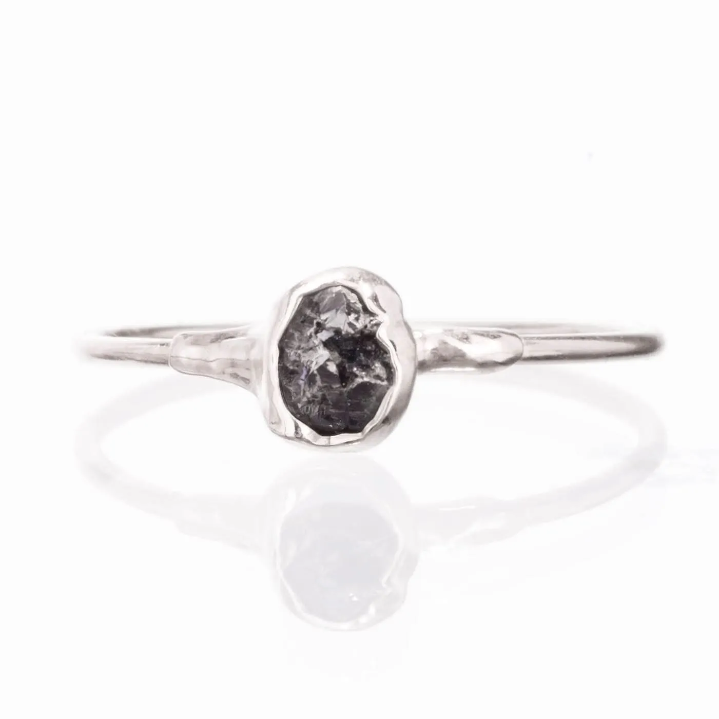 Raw Black Diamond Ring in Sterling Silver