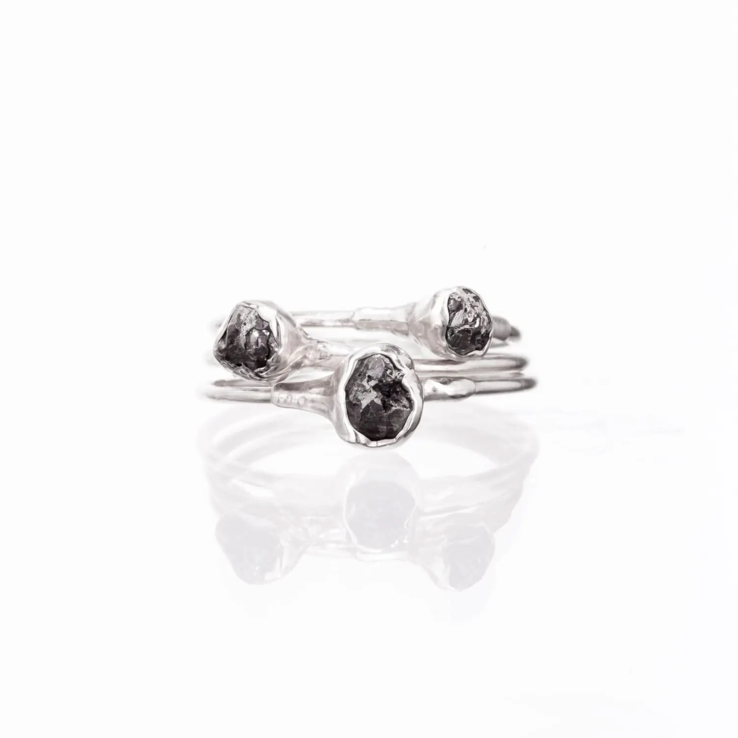 Raw Black Diamond Ring in Sterling Silver