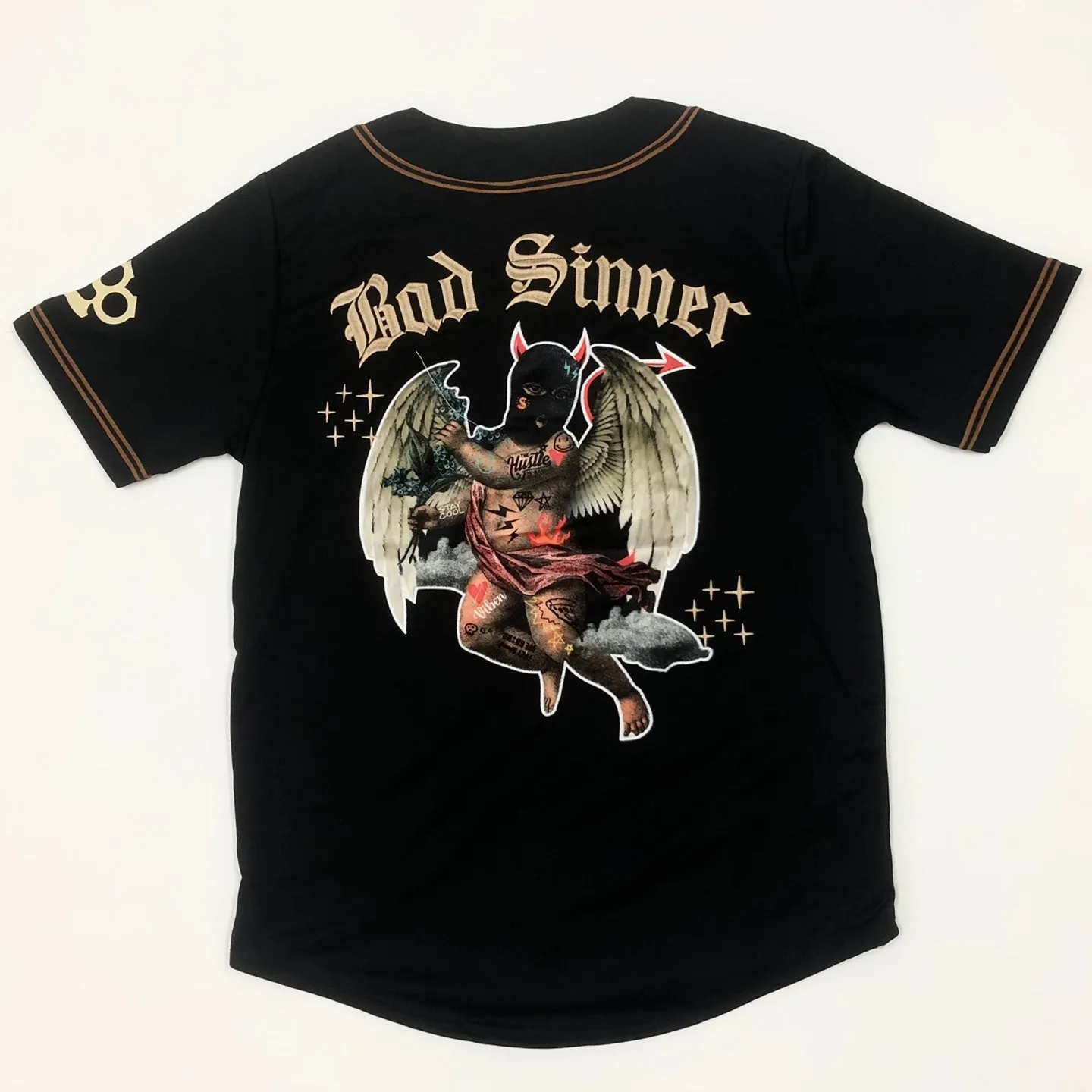 REBEL MINDS Bad Sinner Graphic Baseball Jersey Shirts