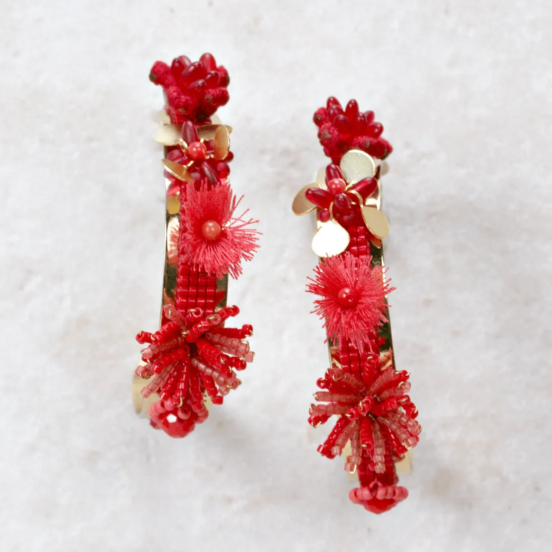 Red Floral Hoop Earrings