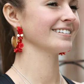 Red Floral Hoop Earrings