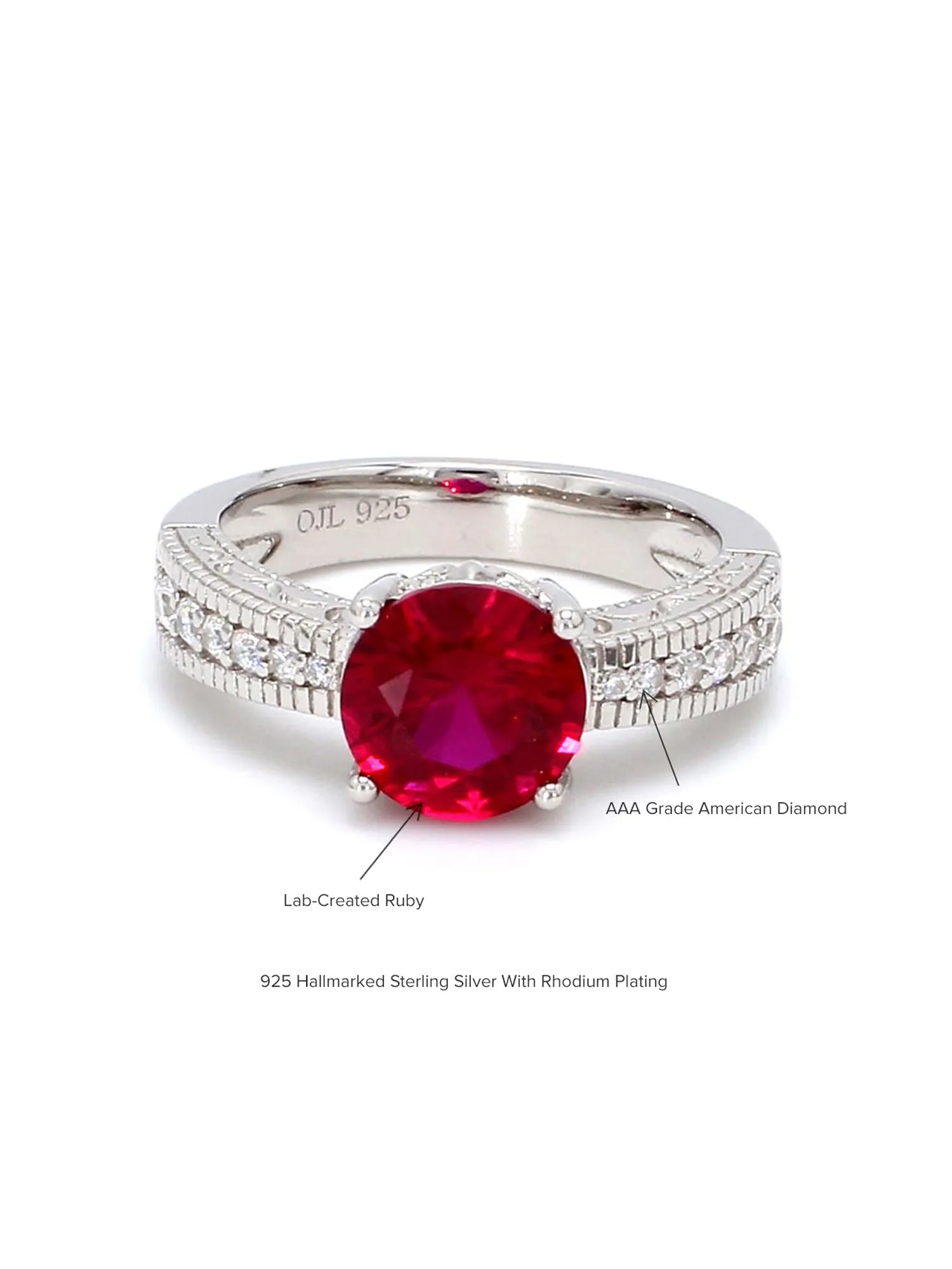 Red Ruby Silver Solitaire Ring For Women