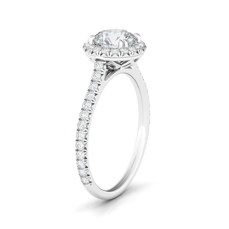 Round Brilliant Cut Halo & Pave Diamond Ring