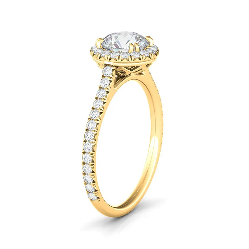 Round Brilliant Cut Halo & Pave Diamond Ring