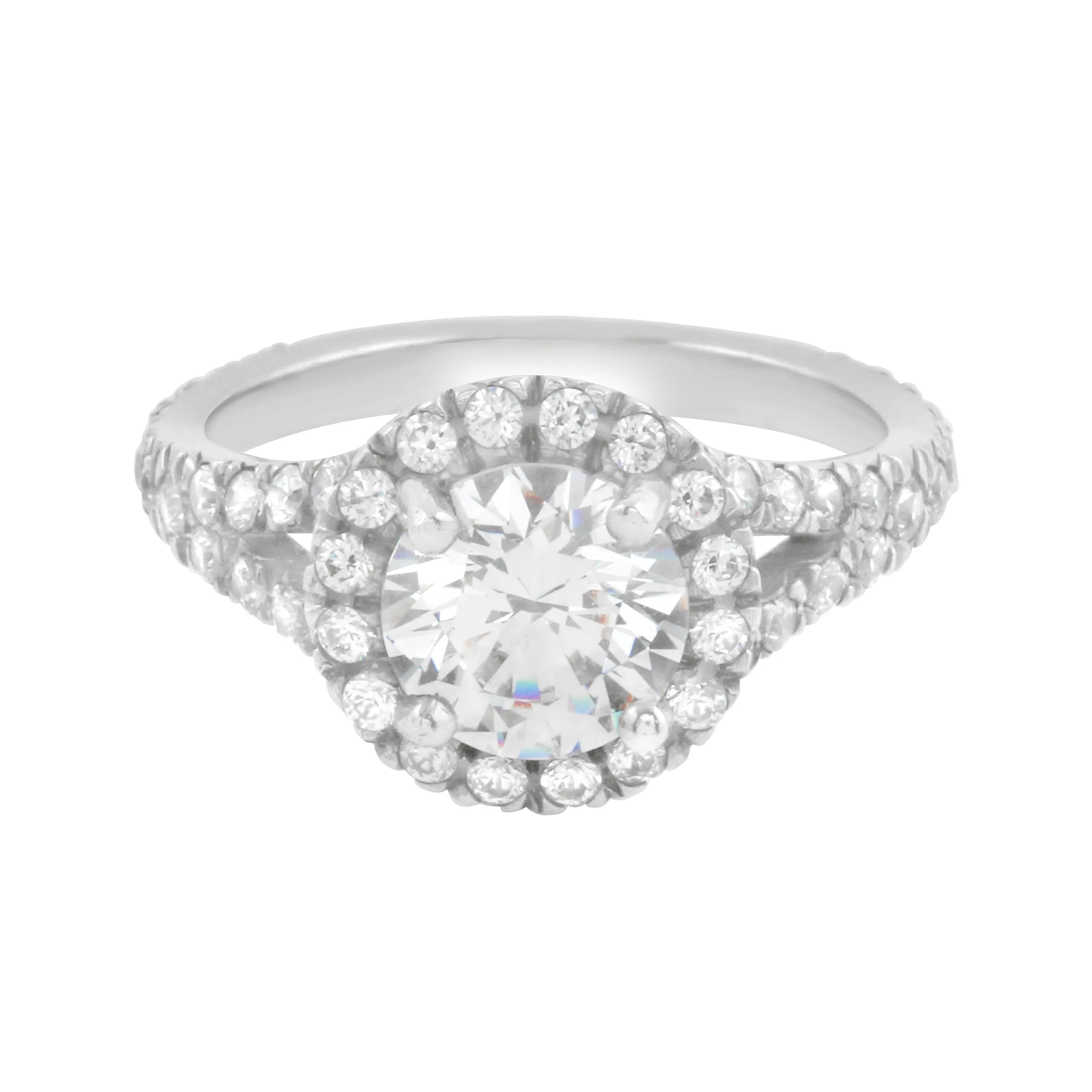 Round Diamond Halo Split Shank Engagement Ring