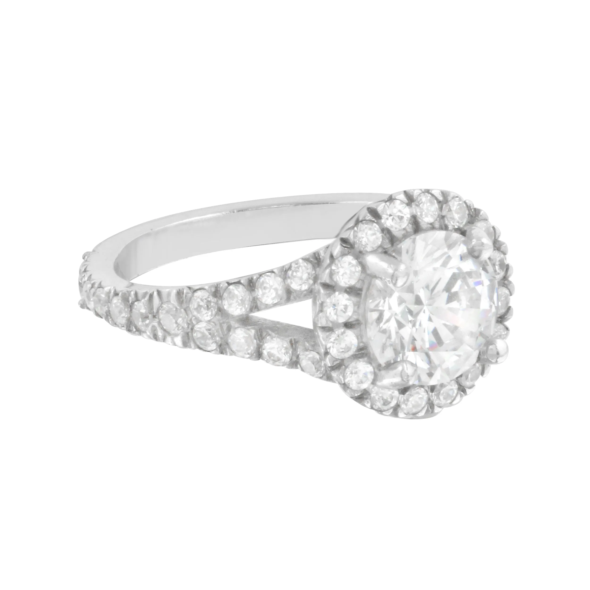 Round Diamond Halo Split Shank Engagement Ring