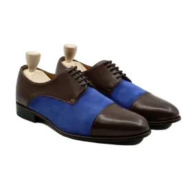 Rusal - Men's Dark Brown Calf And Blue Kid Suede Derby Shoe