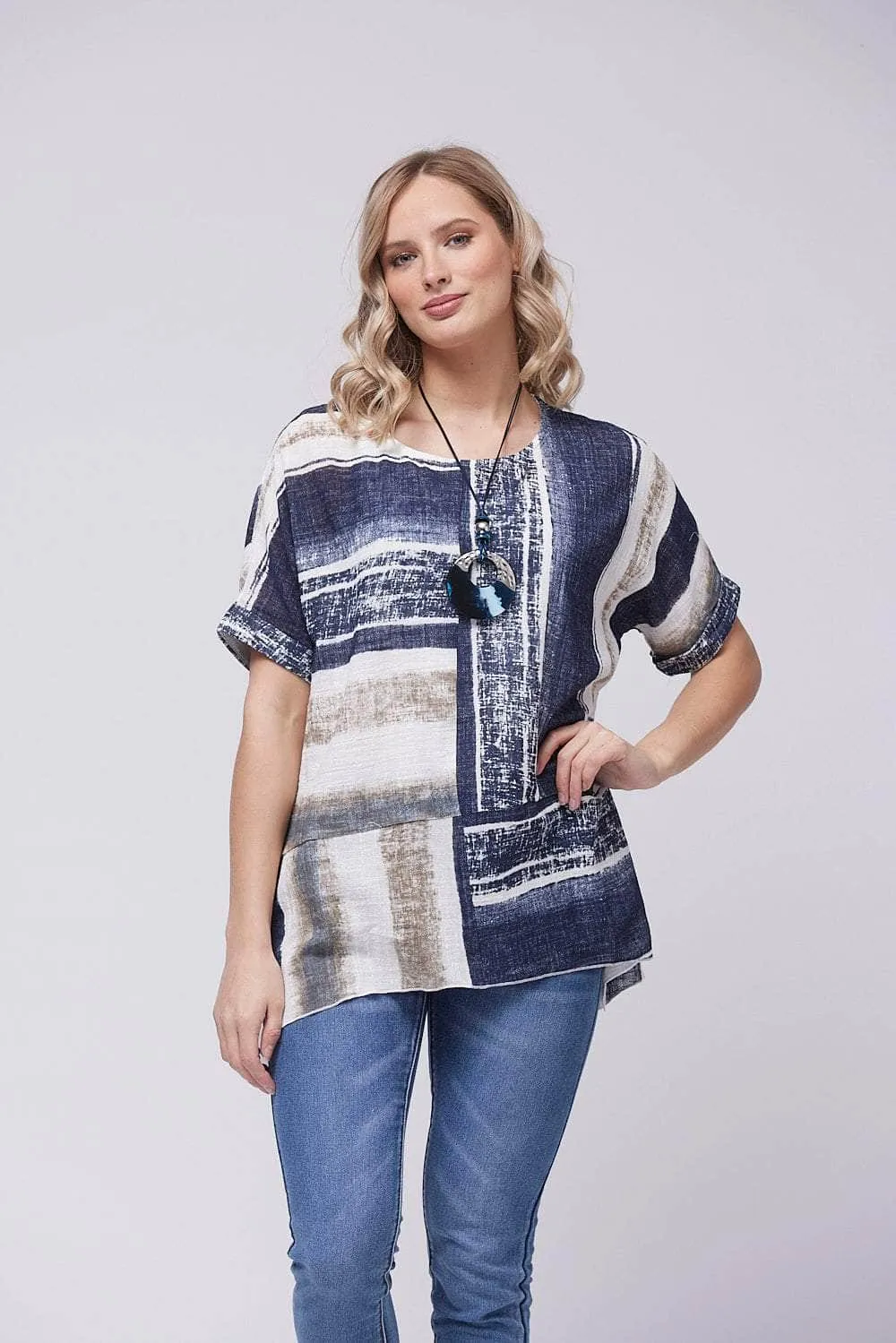 Saloos Loose Panelled Cotton Top with Necklace