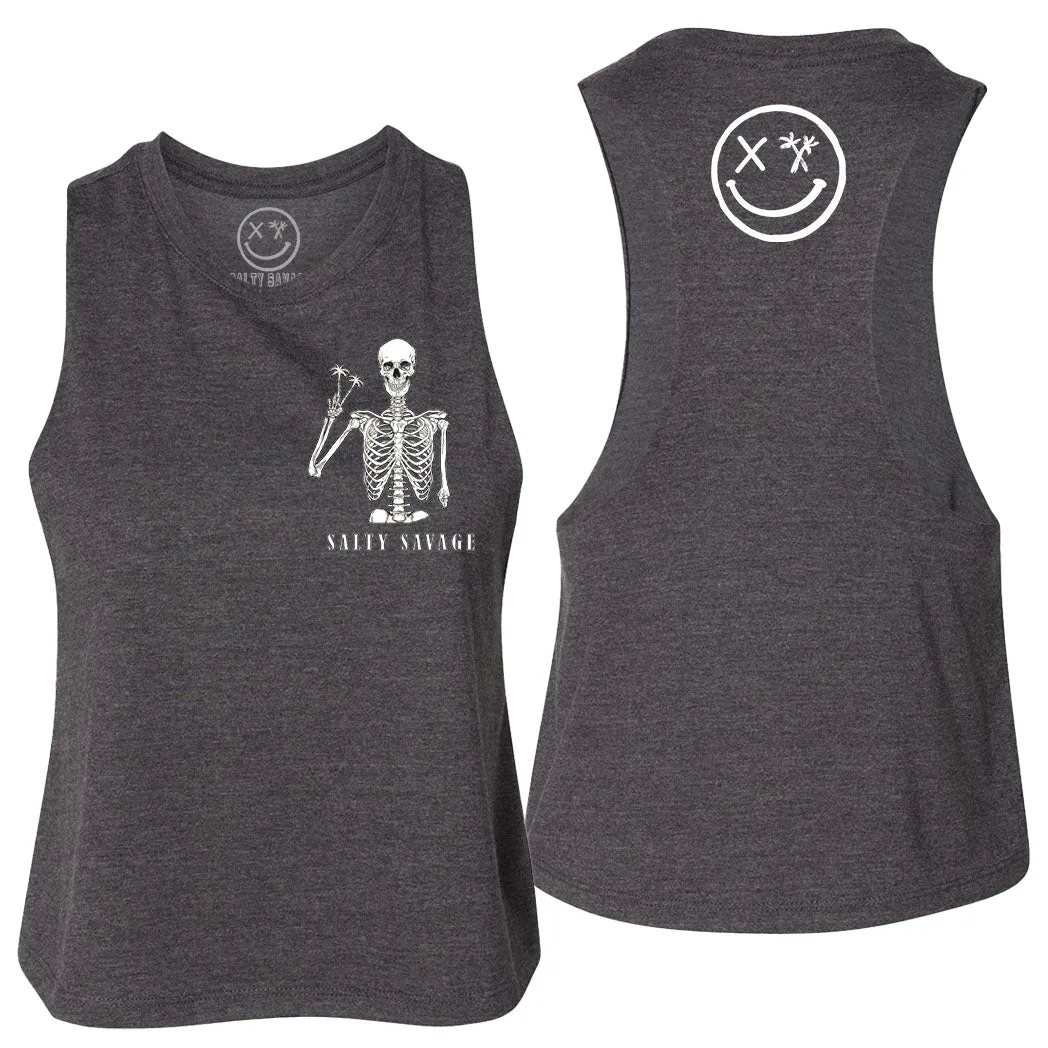 Salty Savage Ladies "Peace Skeleton" Flowy Crop Tank