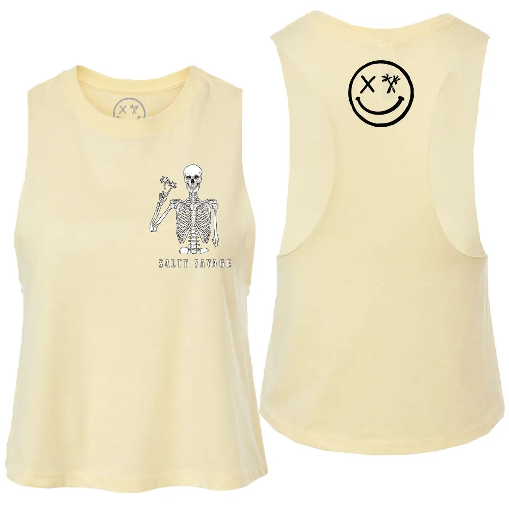 Salty Savage Ladies "Peace Skeleton" Flowy Crop Tank