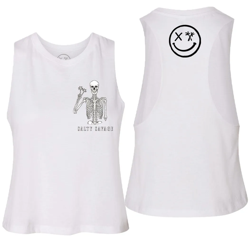 Salty Savage Ladies "Peace Skeleton" Flowy Crop Tank