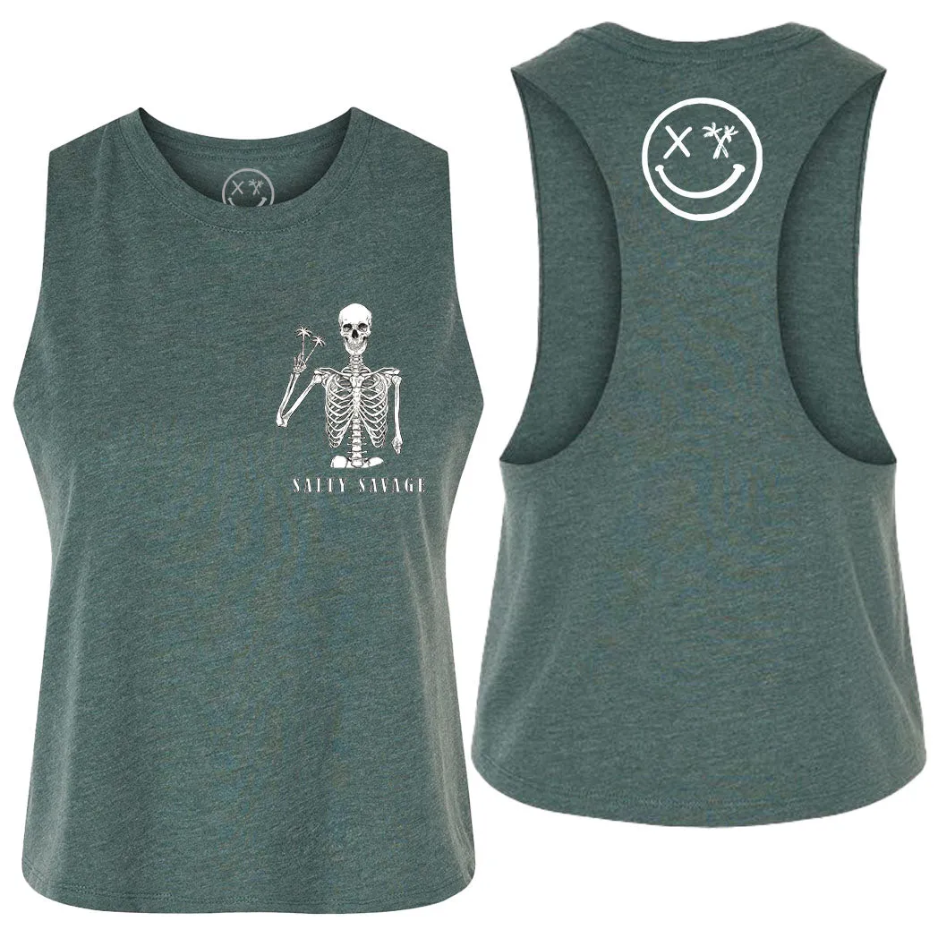 Salty Savage Ladies "Peace Skeleton" Flowy Crop Tank